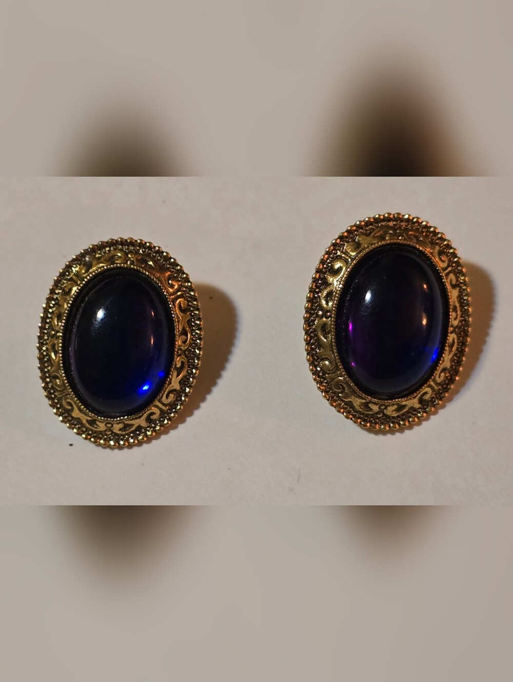Princess Diana Style Royal Blue Cabochon Gold Post Earrings